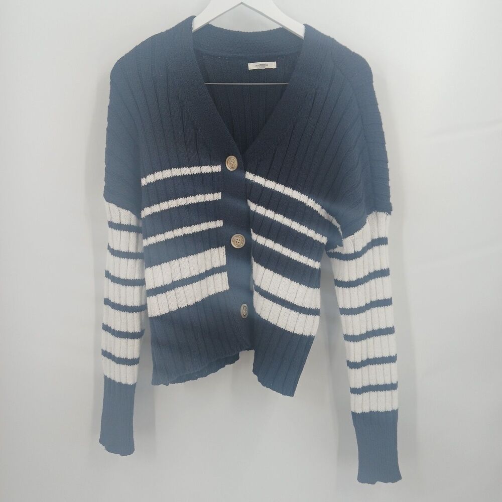 Maurices Striped Cardigan Sweater Womens L Navy White Nautical Coastal Preppy